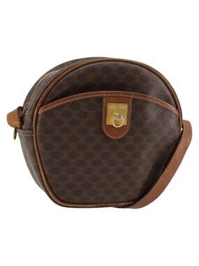 Authentic CELINE Macadam Canvas Shoulder Bag PVC Leather Brown Gold